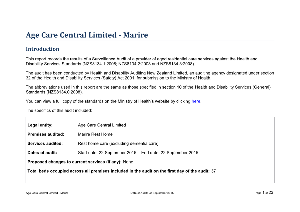 Age Care Central Limited - Marire