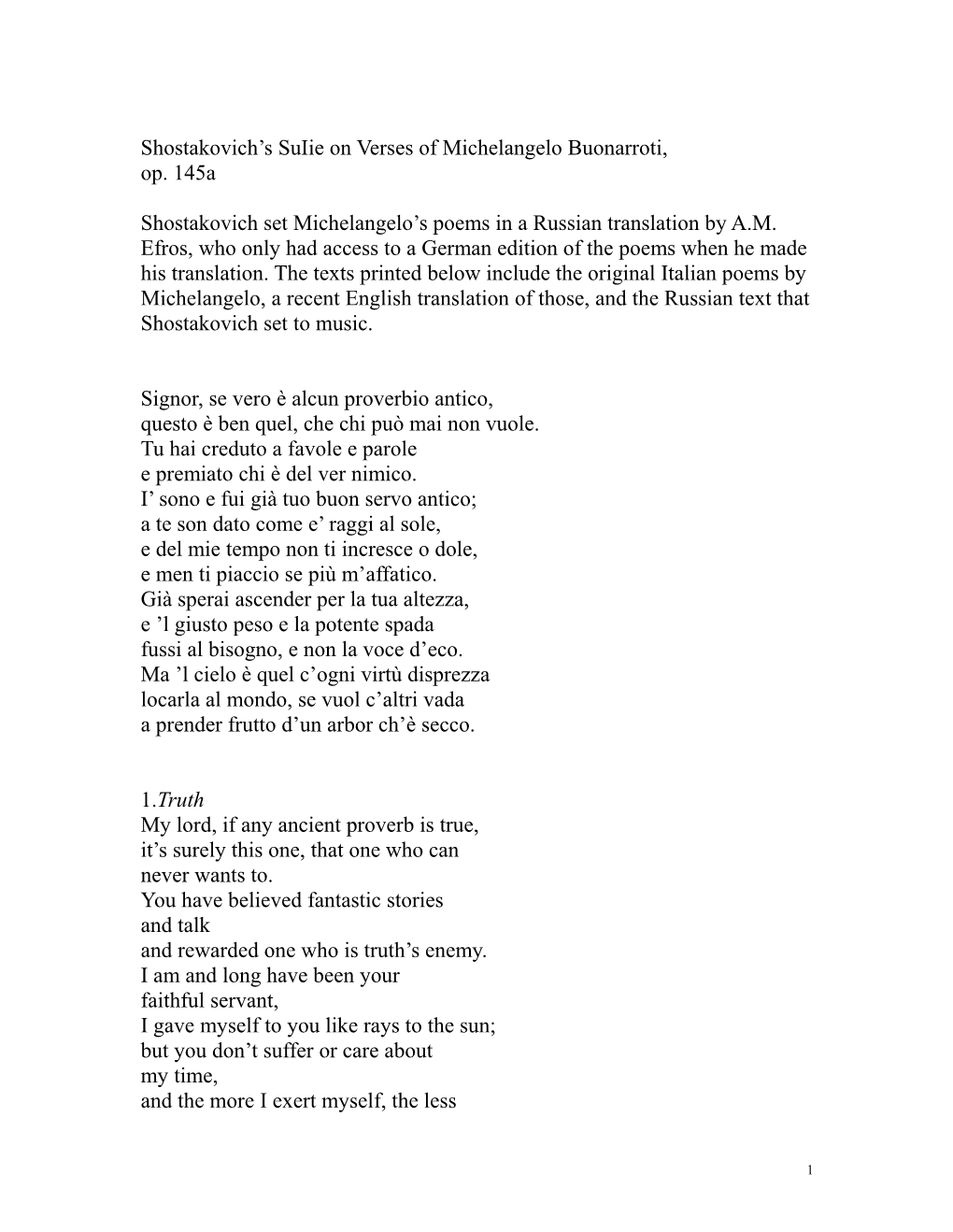 Shostakovich S Suiie on Verses of Michelangelo Buonarrot