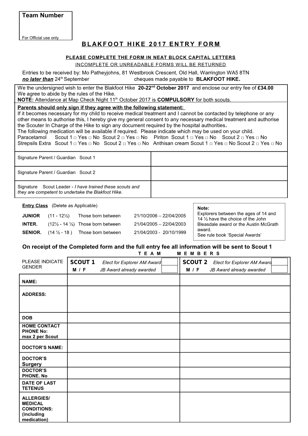 Blakfoot Hike 2000 Entry Form