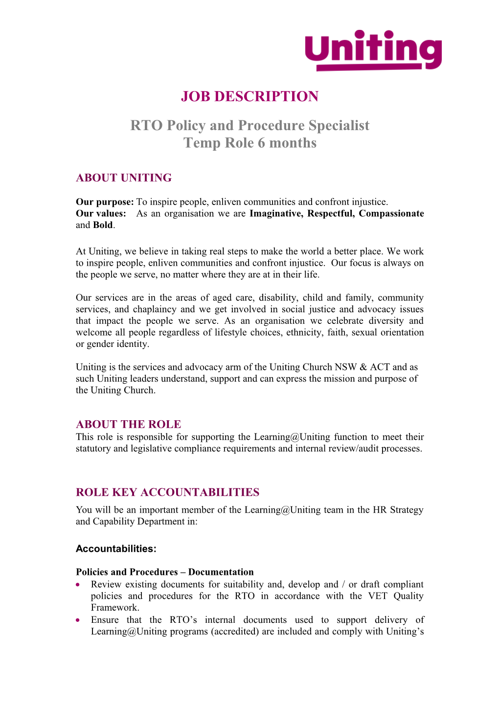 RTO Policy and Procedure Specialist