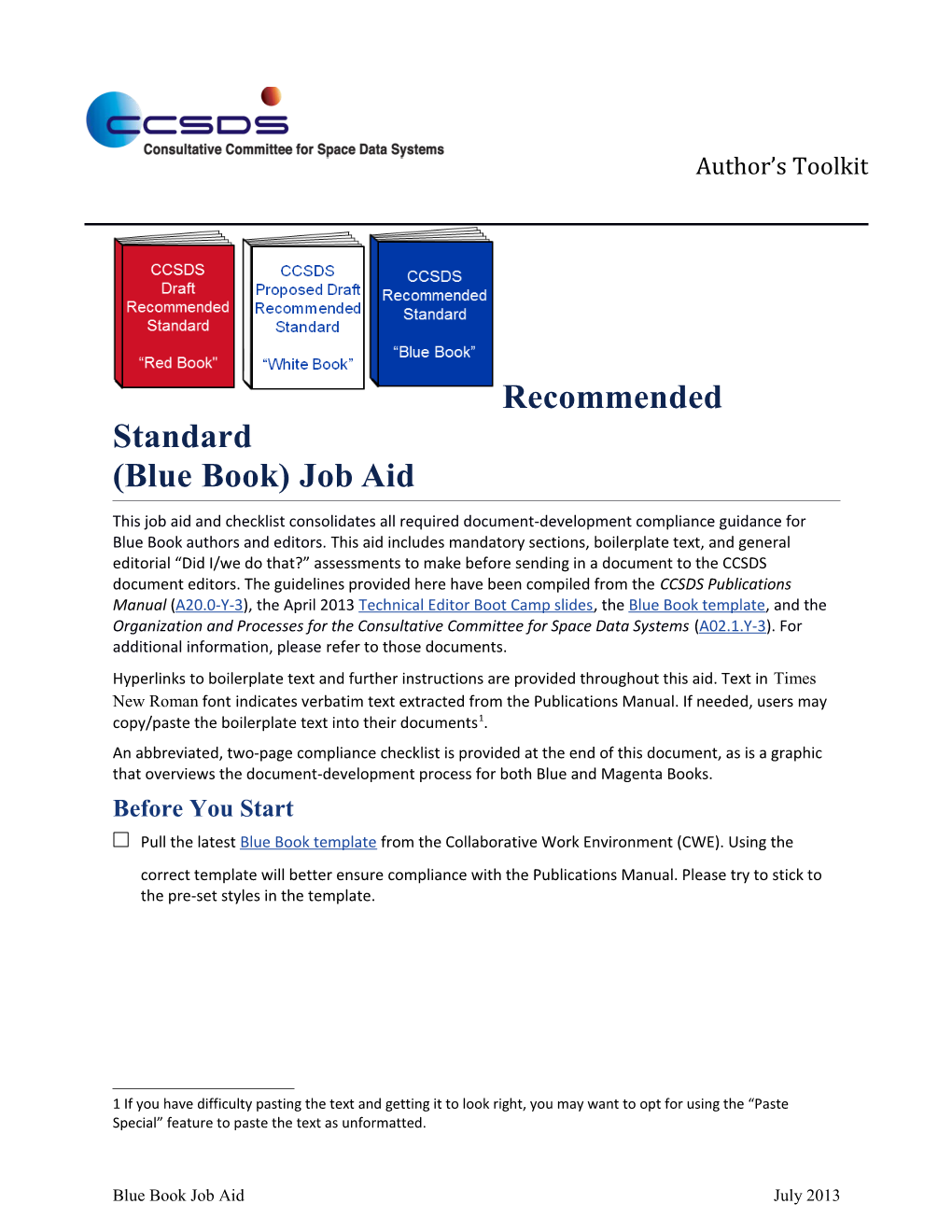 Recommended Standard (Blue Book) Job Aid