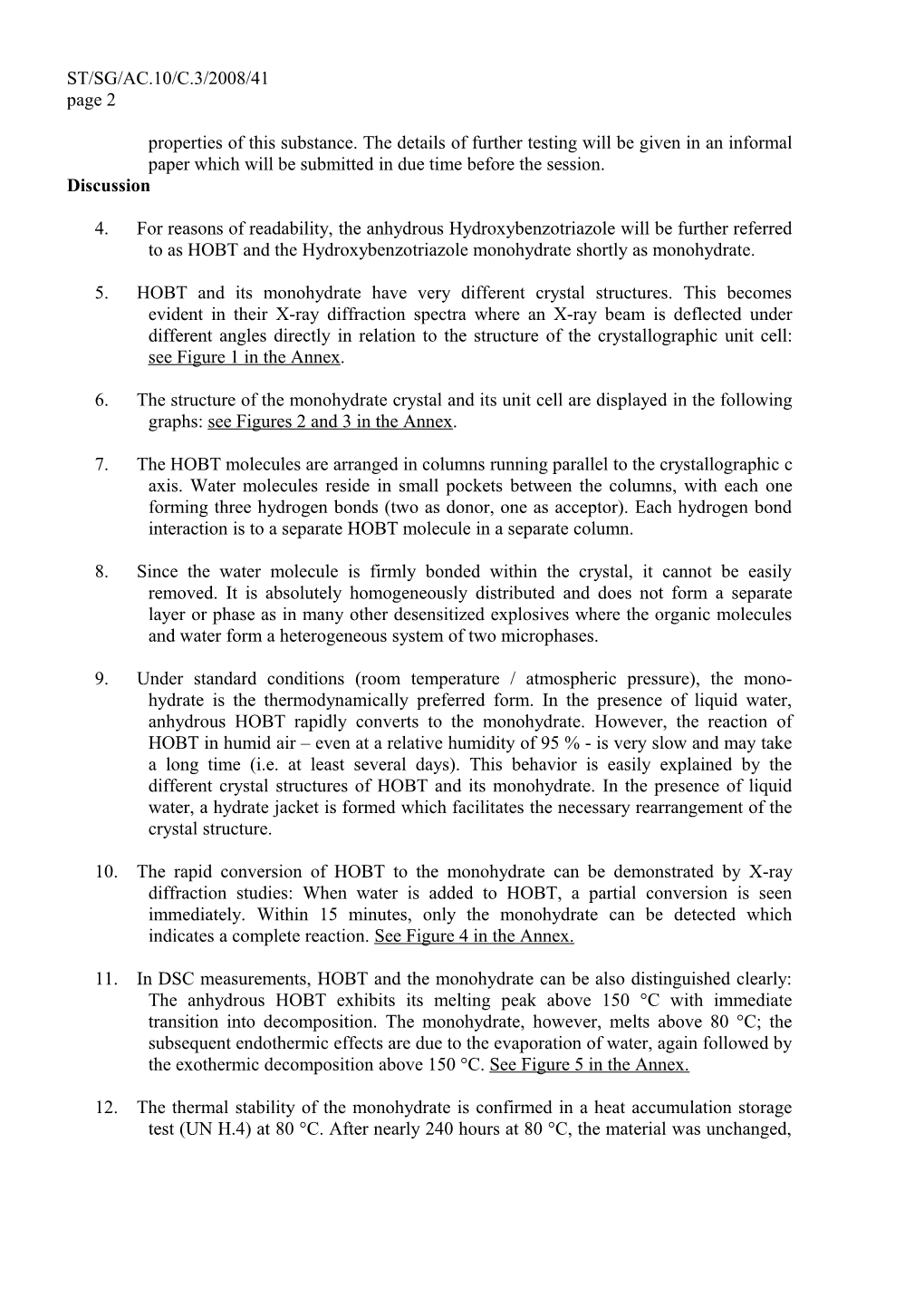 Amendment to UN 3474 for Inclusion of 1-Hobt Monohydrate