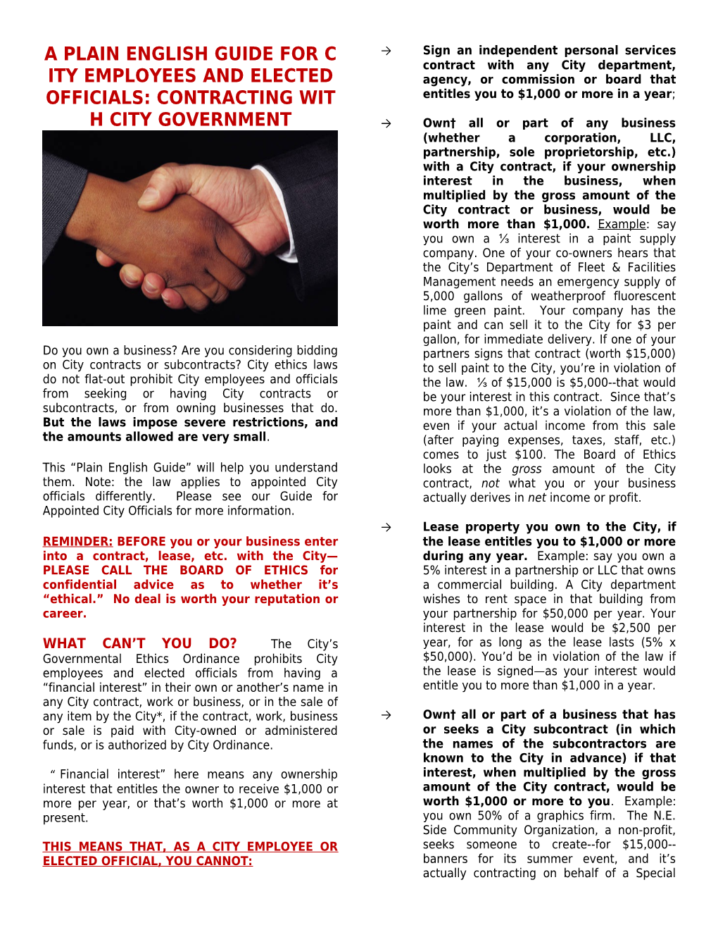 A Plain English Guide for City Employees and Elected Officials: Contracting with City