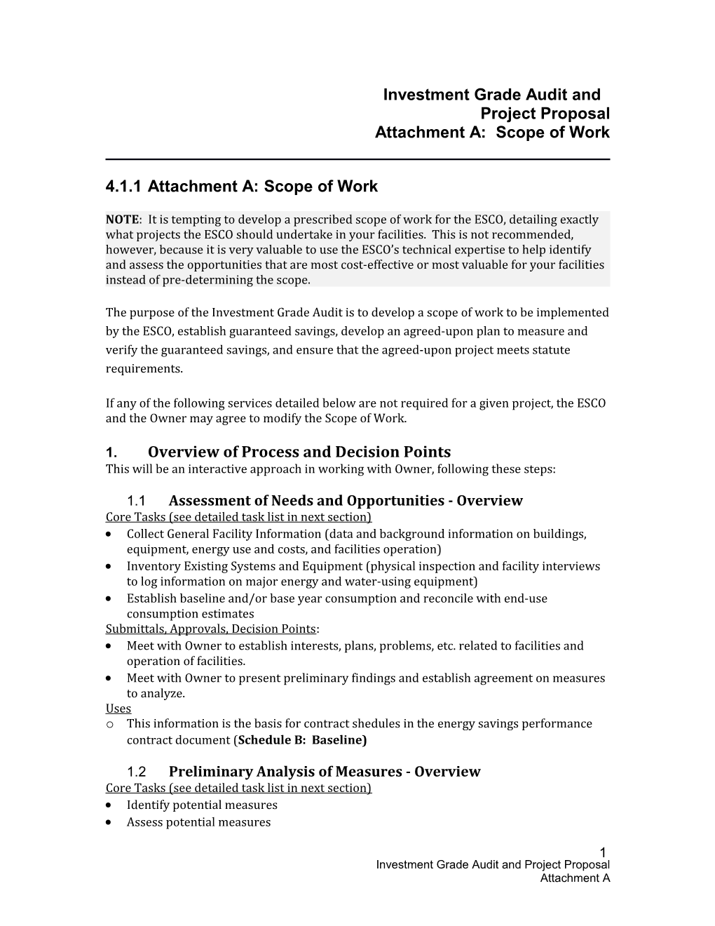 Investment Grade Audit and Project Proposal: Attachment A: Scope of Work