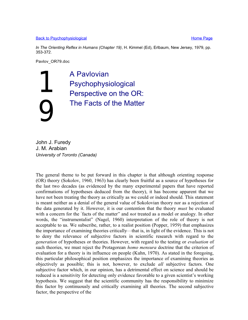 19. a Pavlovian Psychological Perspective