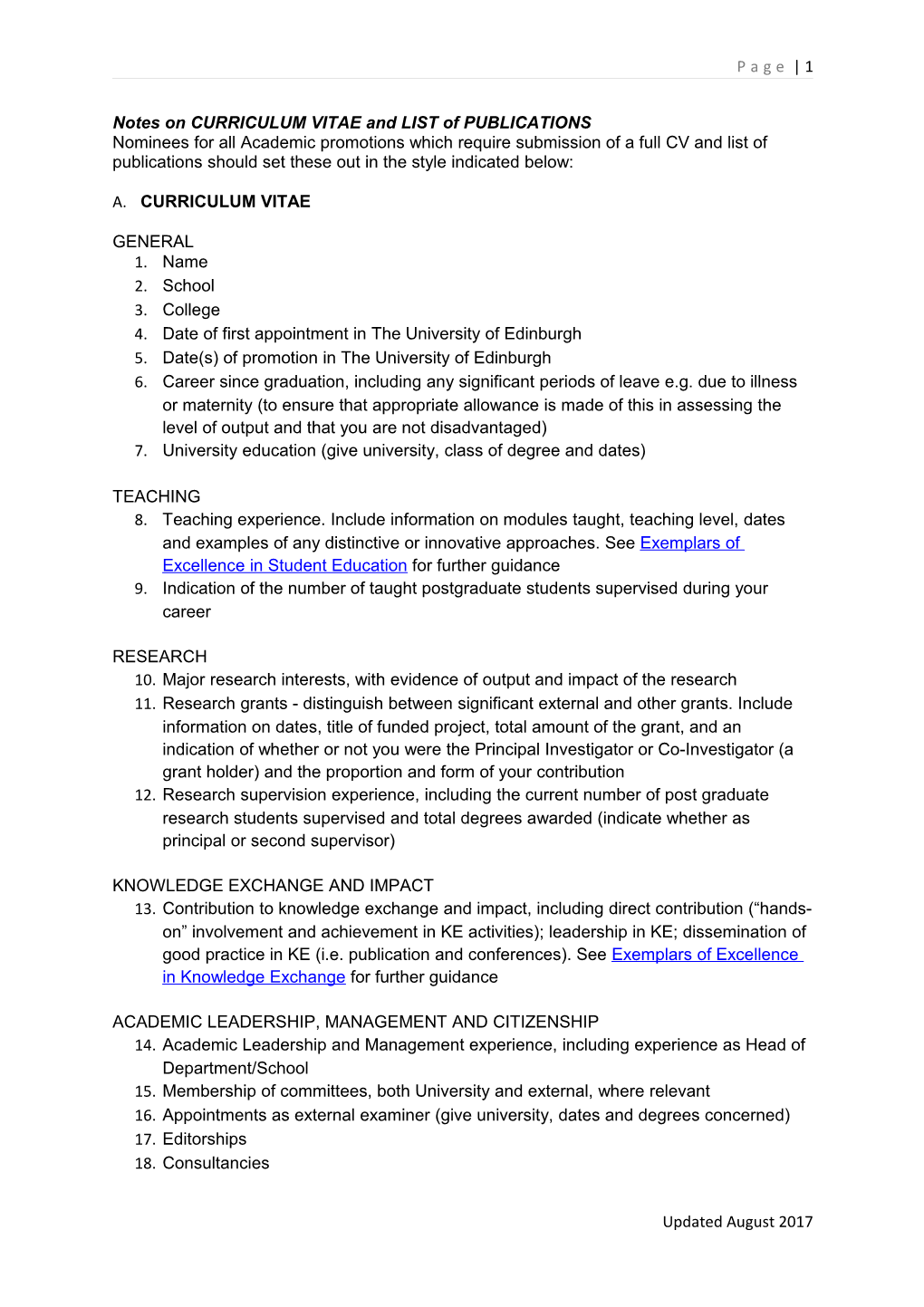 Notes on CURRICULUM VITAE and LIST of PUBLICATIONS