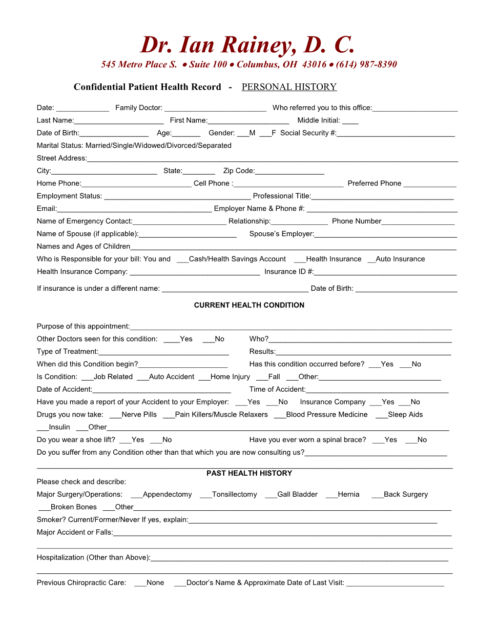 Confidential Patient Health Record