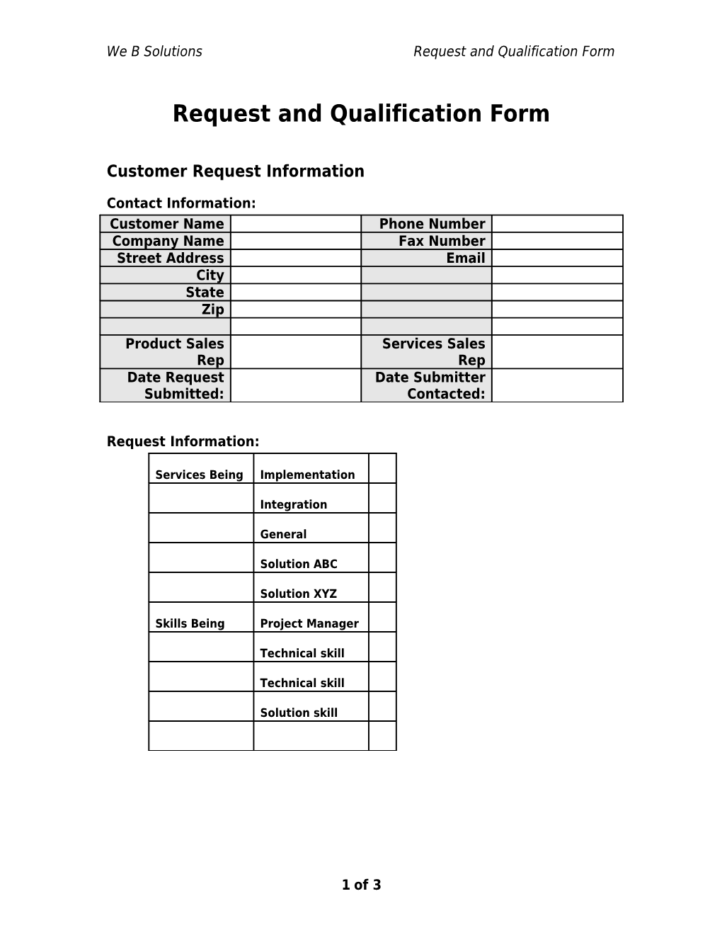 Request and Qualification Form