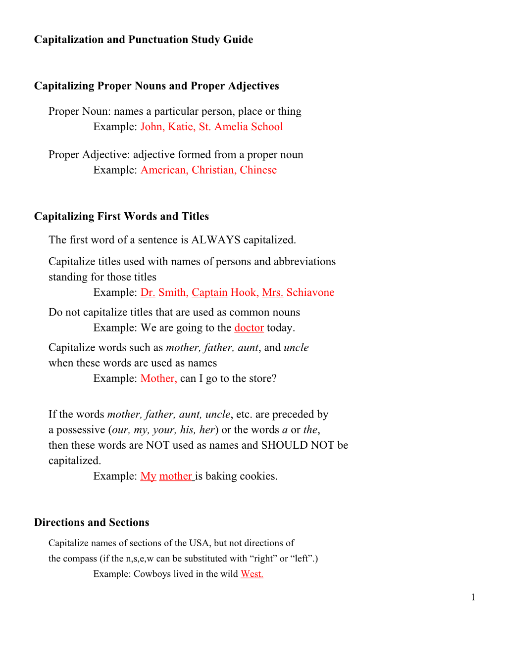 Capitalization and Punctuation Study Guide