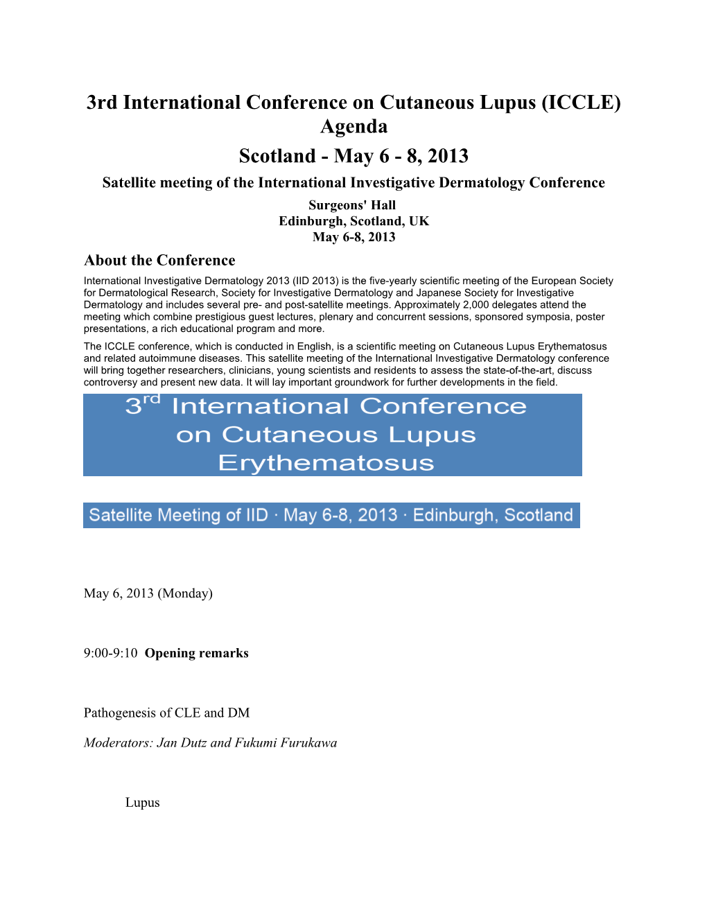 3Rd International Conference on Cutaneous Lupus (ICCLE) Agenda