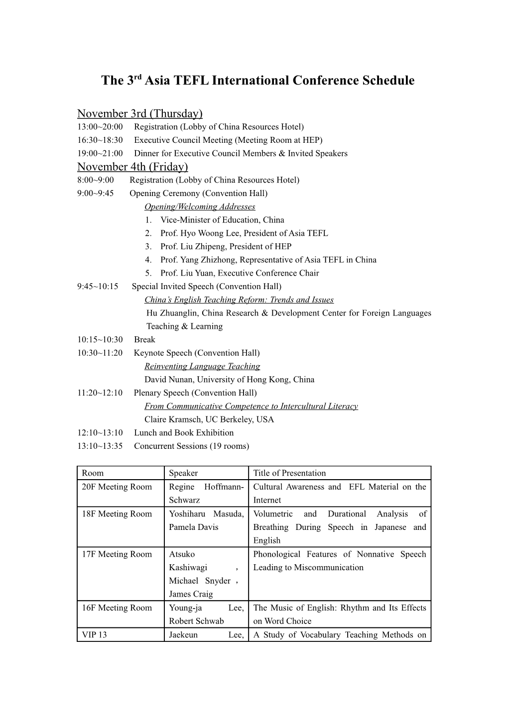 The 3Rd Asia TEFL International Conference Schedule