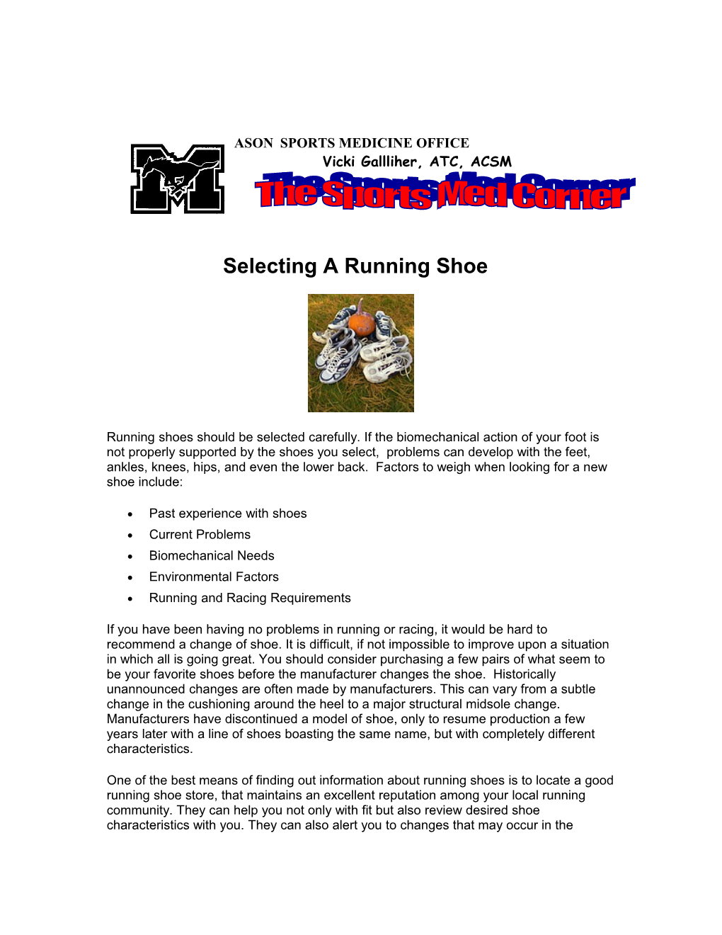 Selecting a Running Shoe