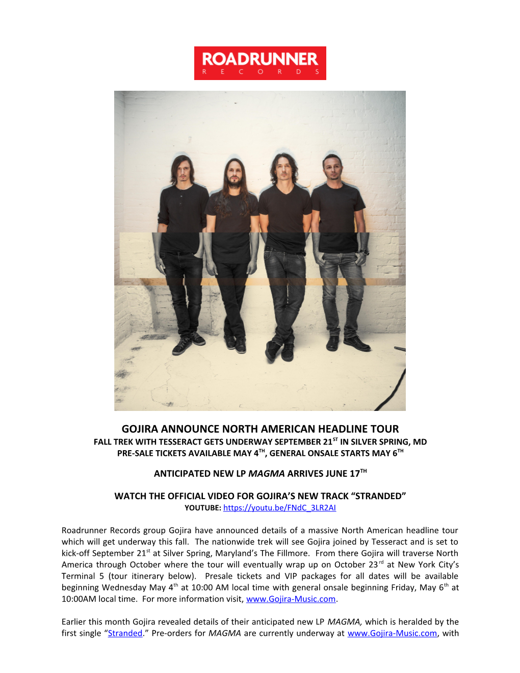 Gojira Announce North American Headline Tour