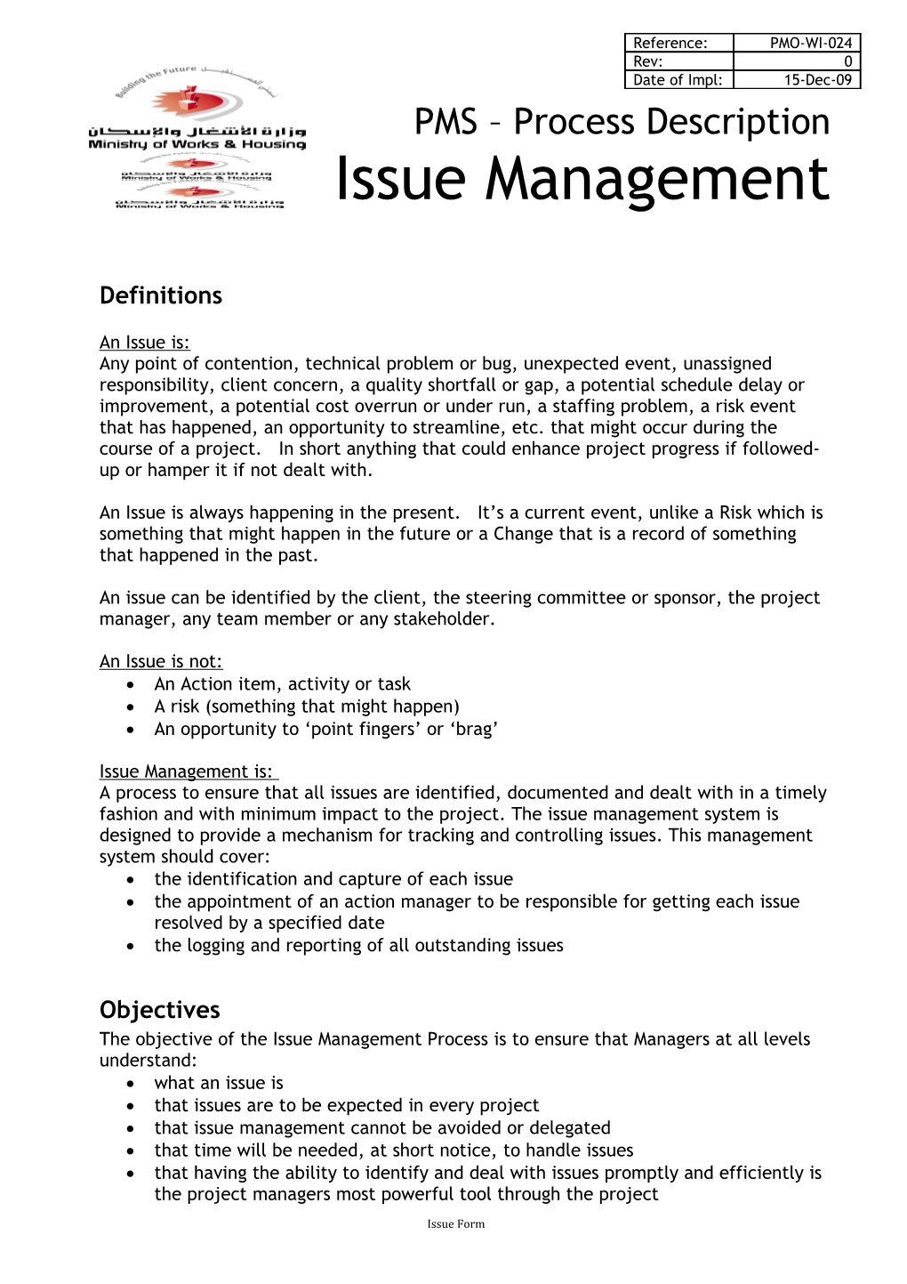 Issue Management Procedure