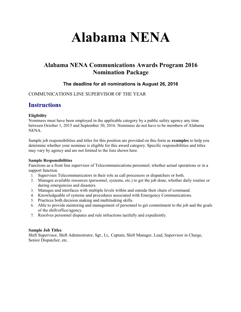 Alabama NENA Communications Awards Program 2016