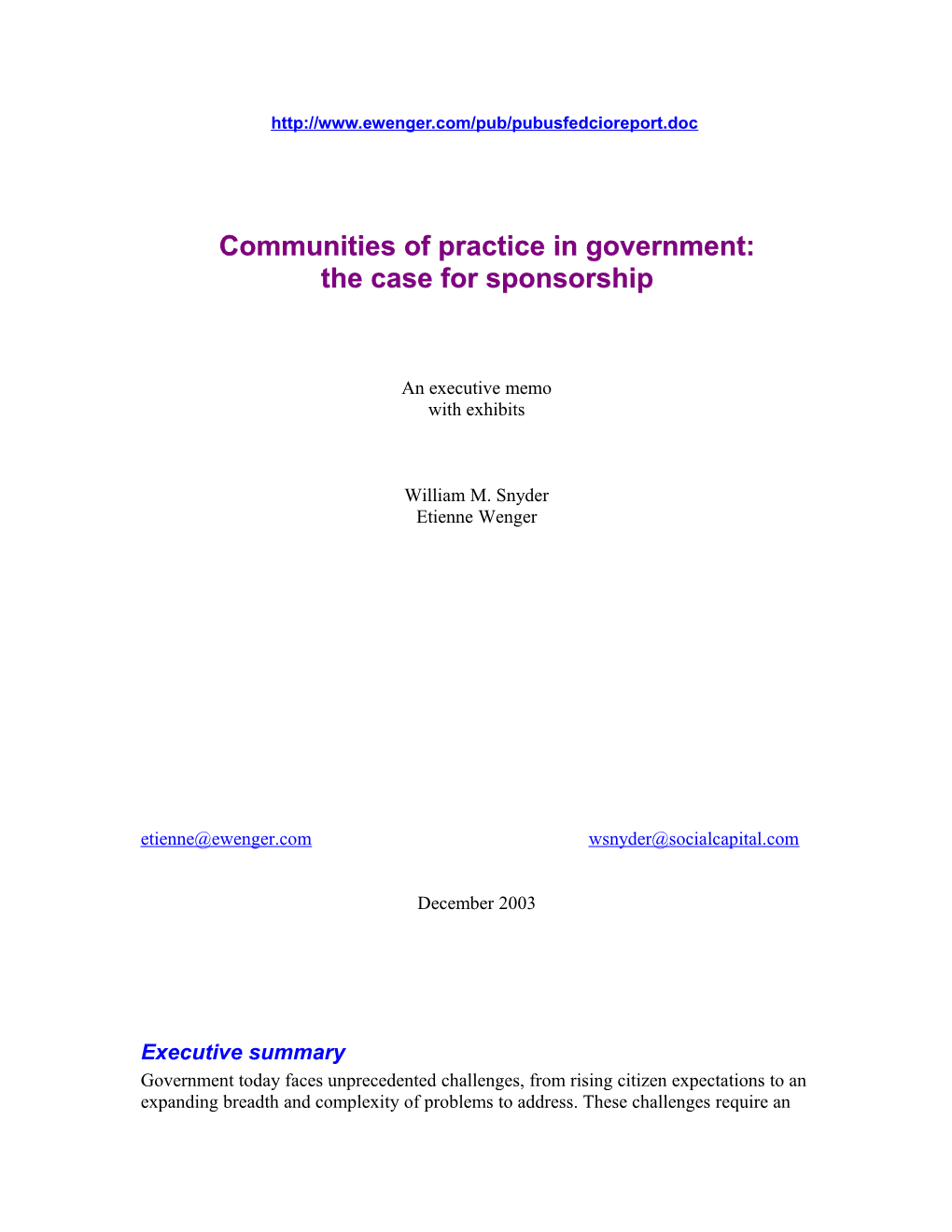 Communities of Practice in Government