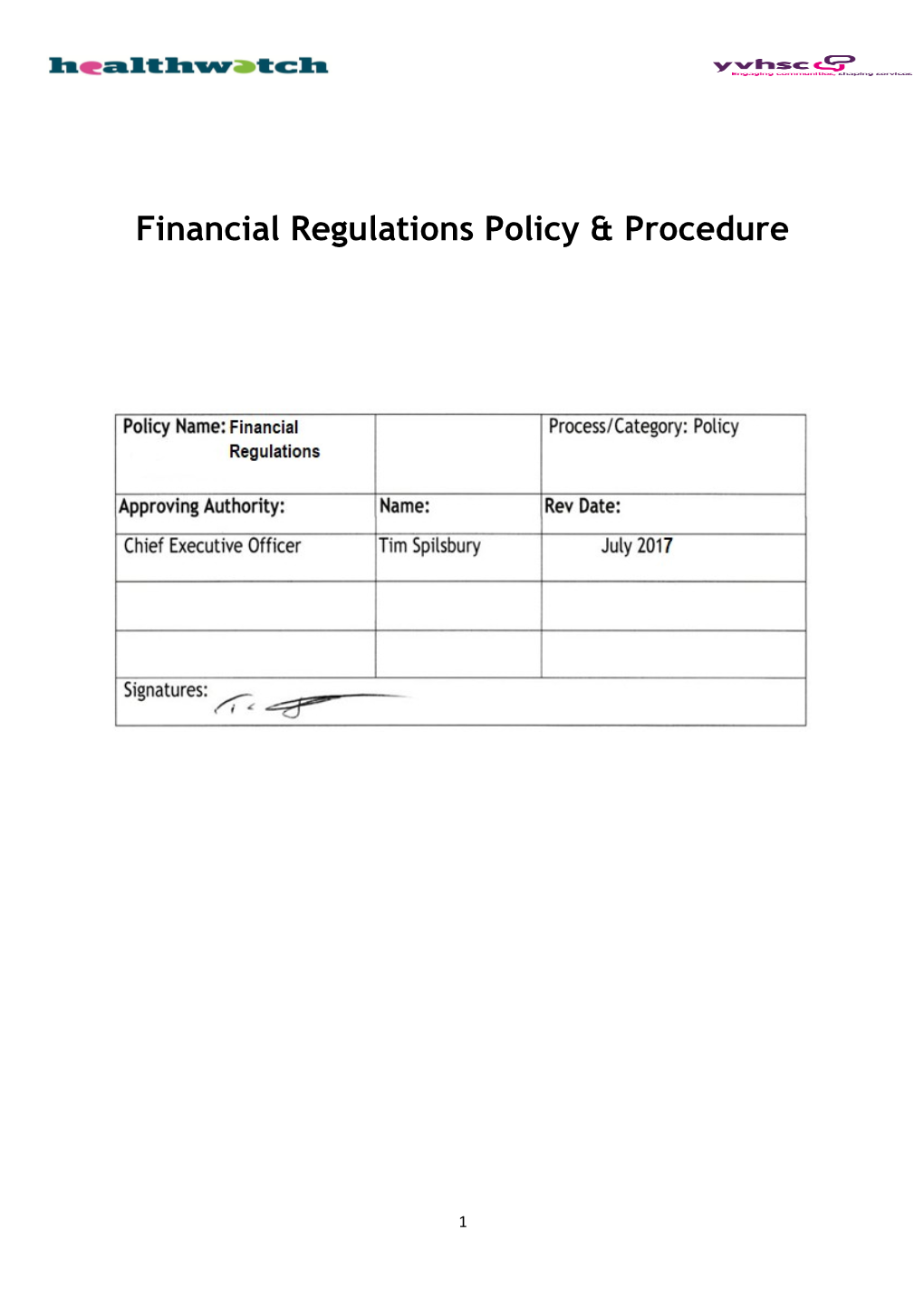 Financial Regulations Policy & Procedure