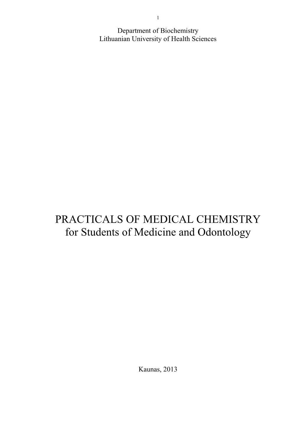 Practicals of Medical Chemistry