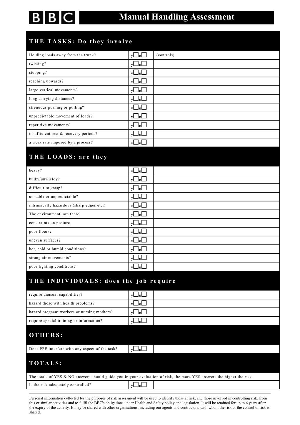 Safety - Manual Handling Assessment