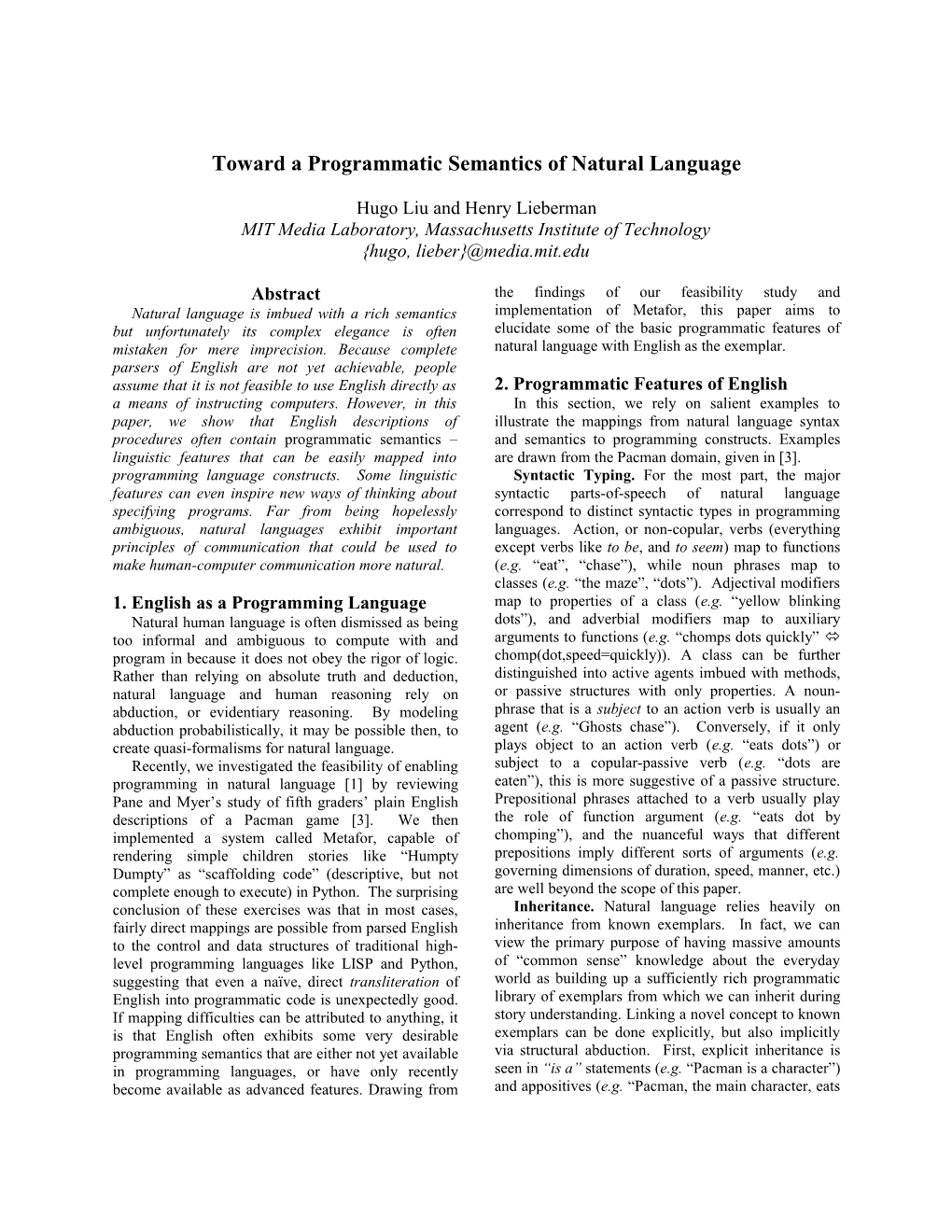 Toward a Programmatic Semantics of Natural Language