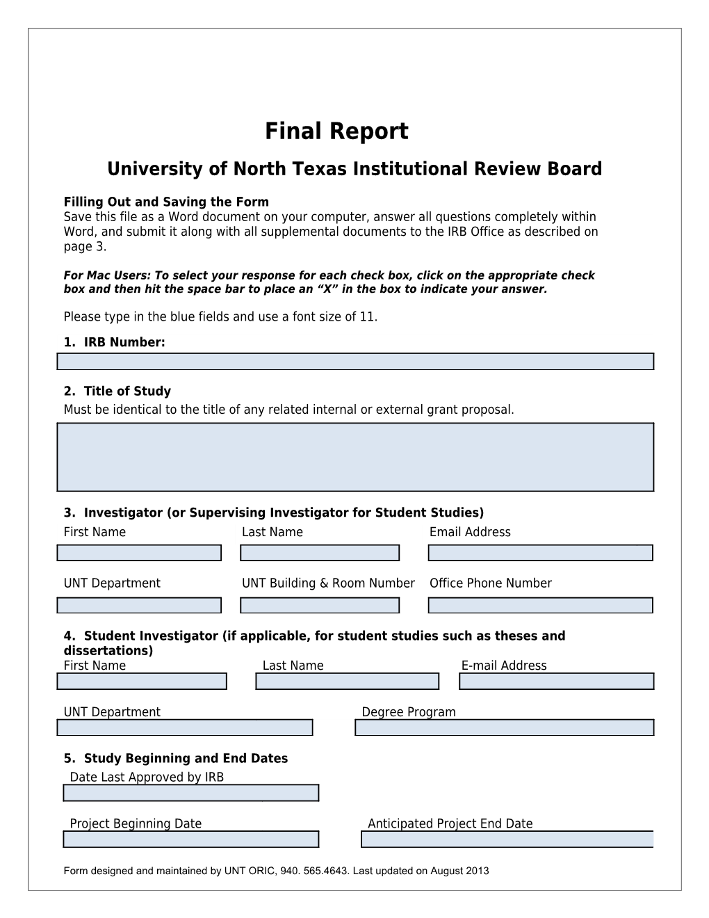 University of North Texas Institutional Review Board