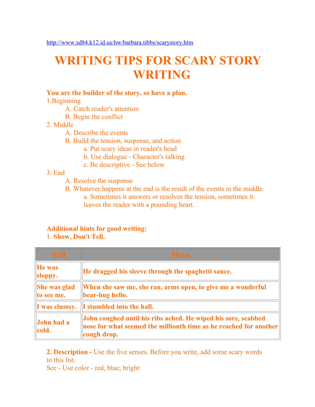 Rubric for Scary Short Story