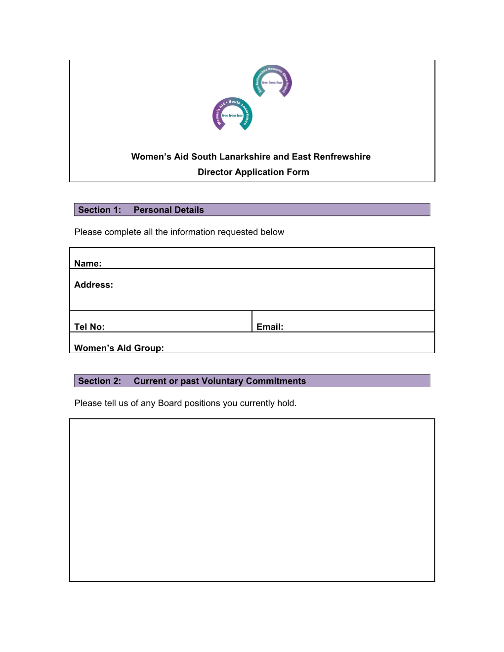 Scottish Women's Aid Director Application Form