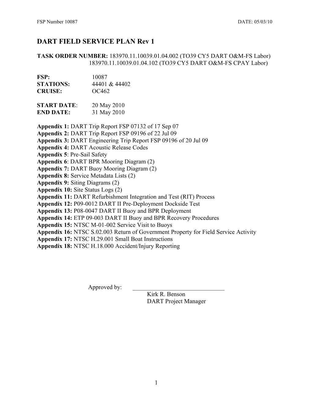 Dart Field Service Plan