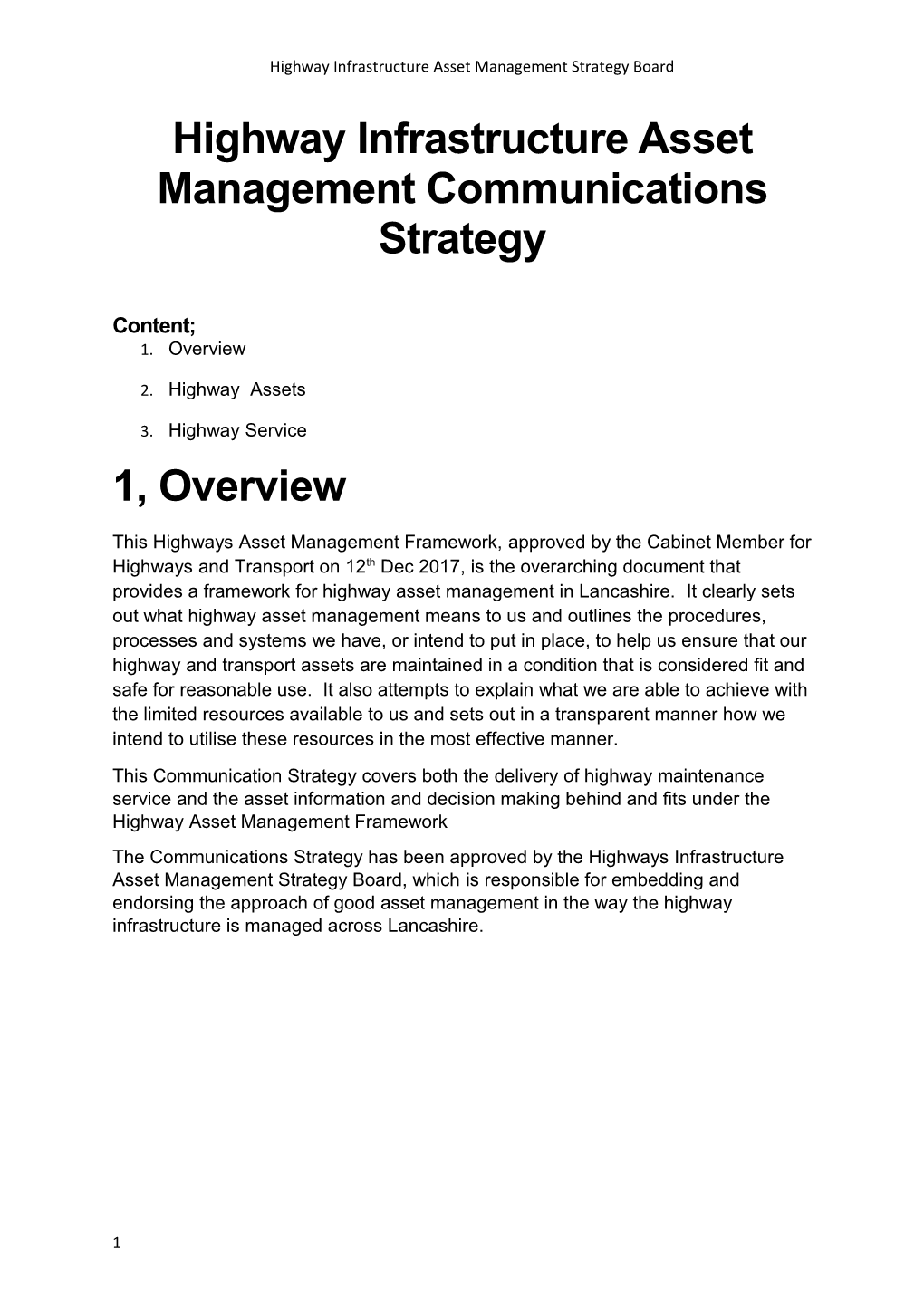Highway Infrastructure Asset Management Strategy Board