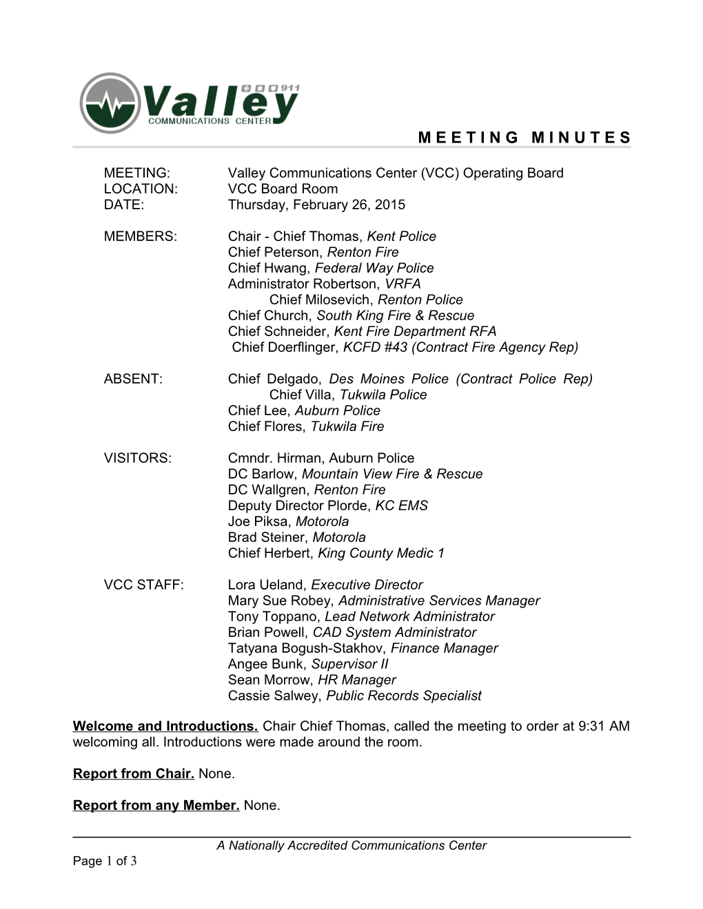 MEETING: Valley Communications Center (VCC) Operating Board