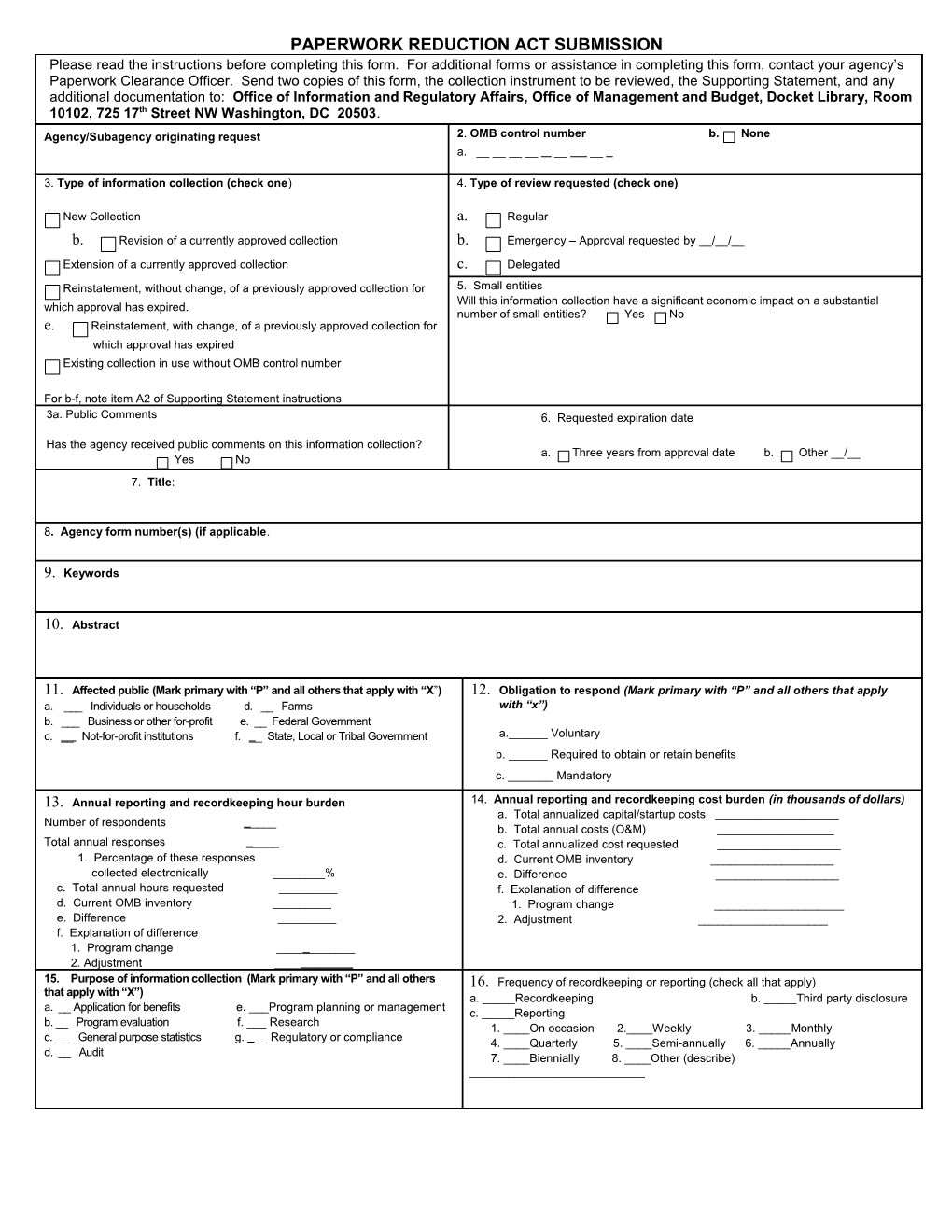 Paperwork Reduction Act Submission: Omb 83-I