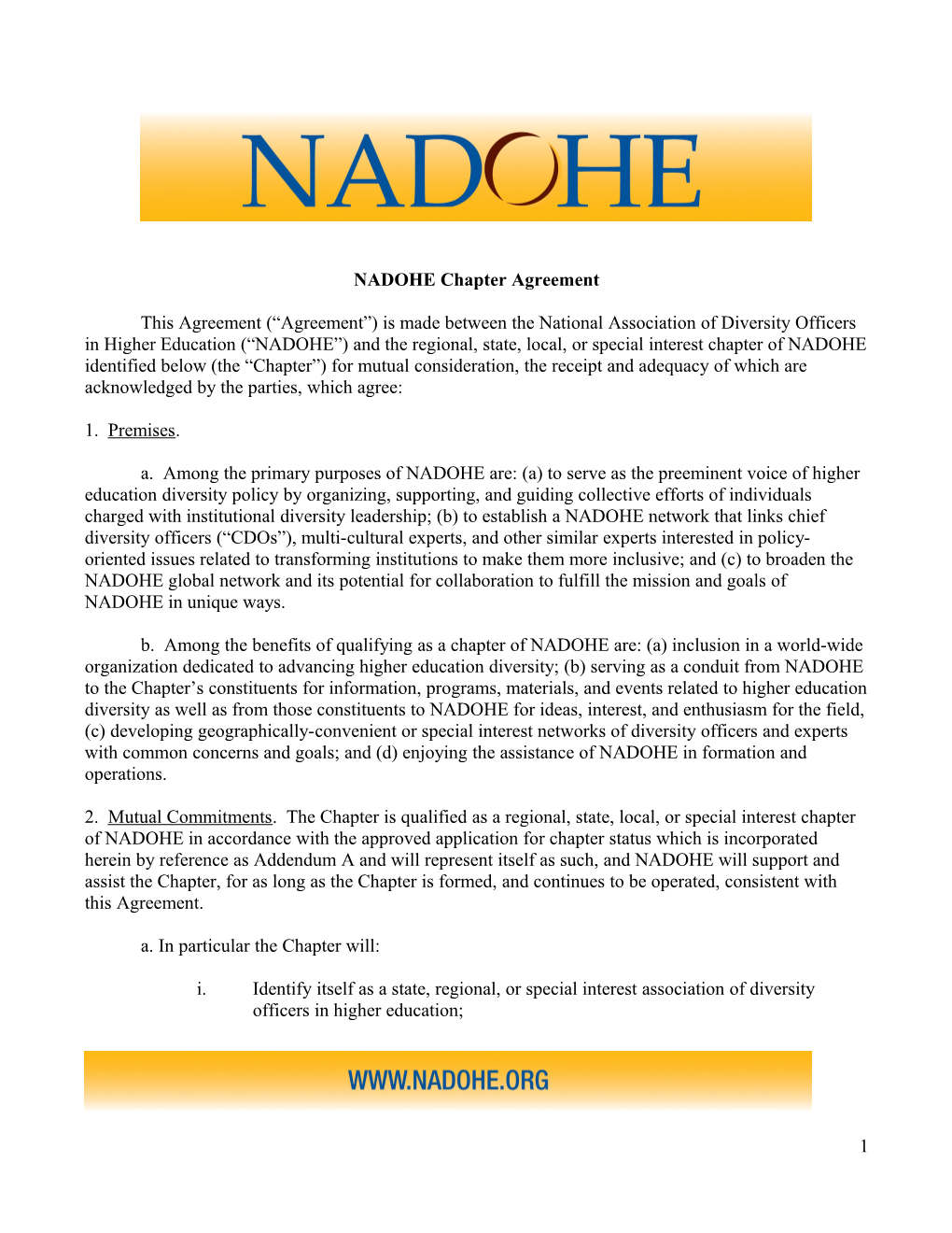 NADOHE Chapter Agreement