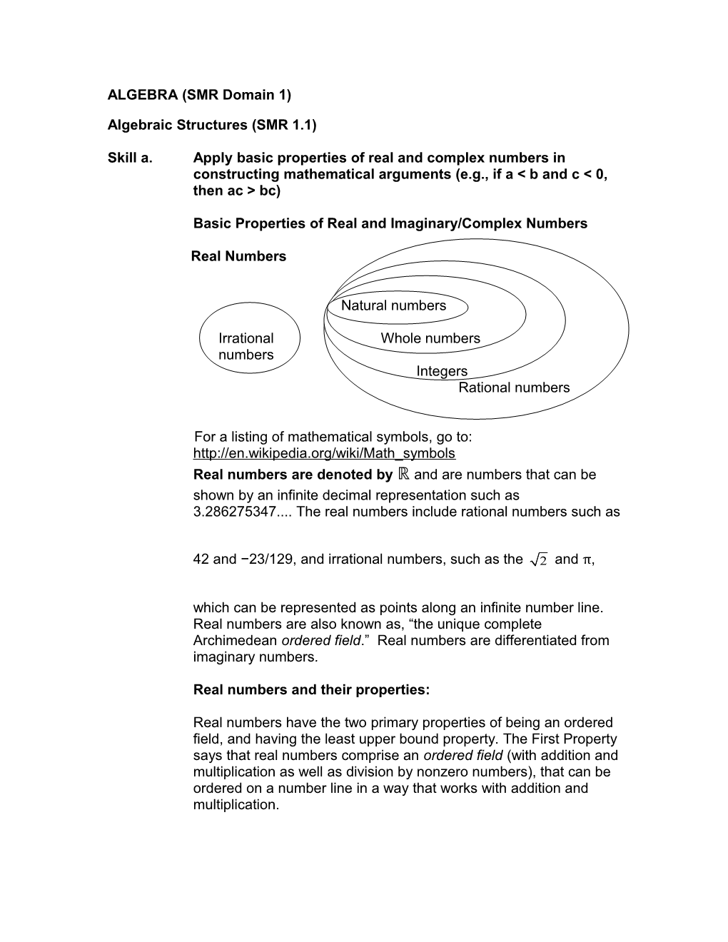 ALGEBRA (SMR Domain 1)