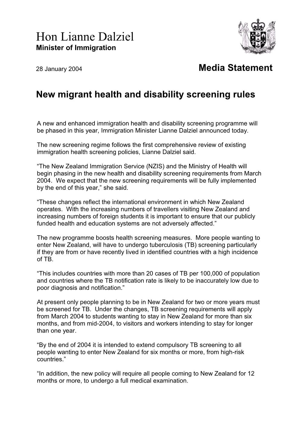 New Migrant Health and Disability Screening Rules