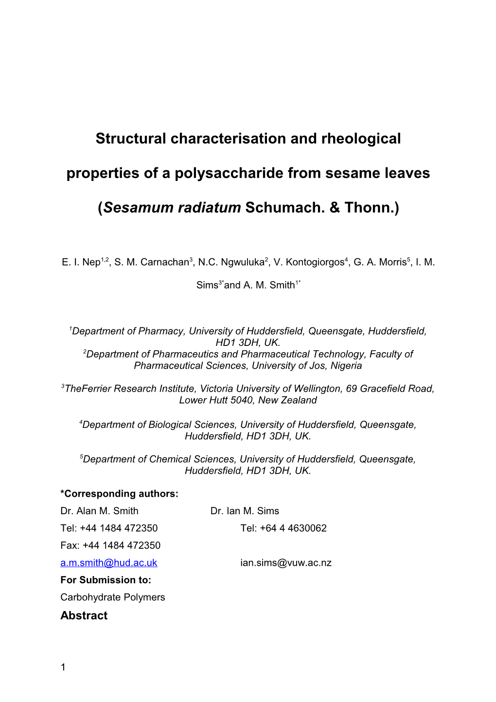 Structural Characterisation and Rheological Properties of a Polysaccharide from Sesame
