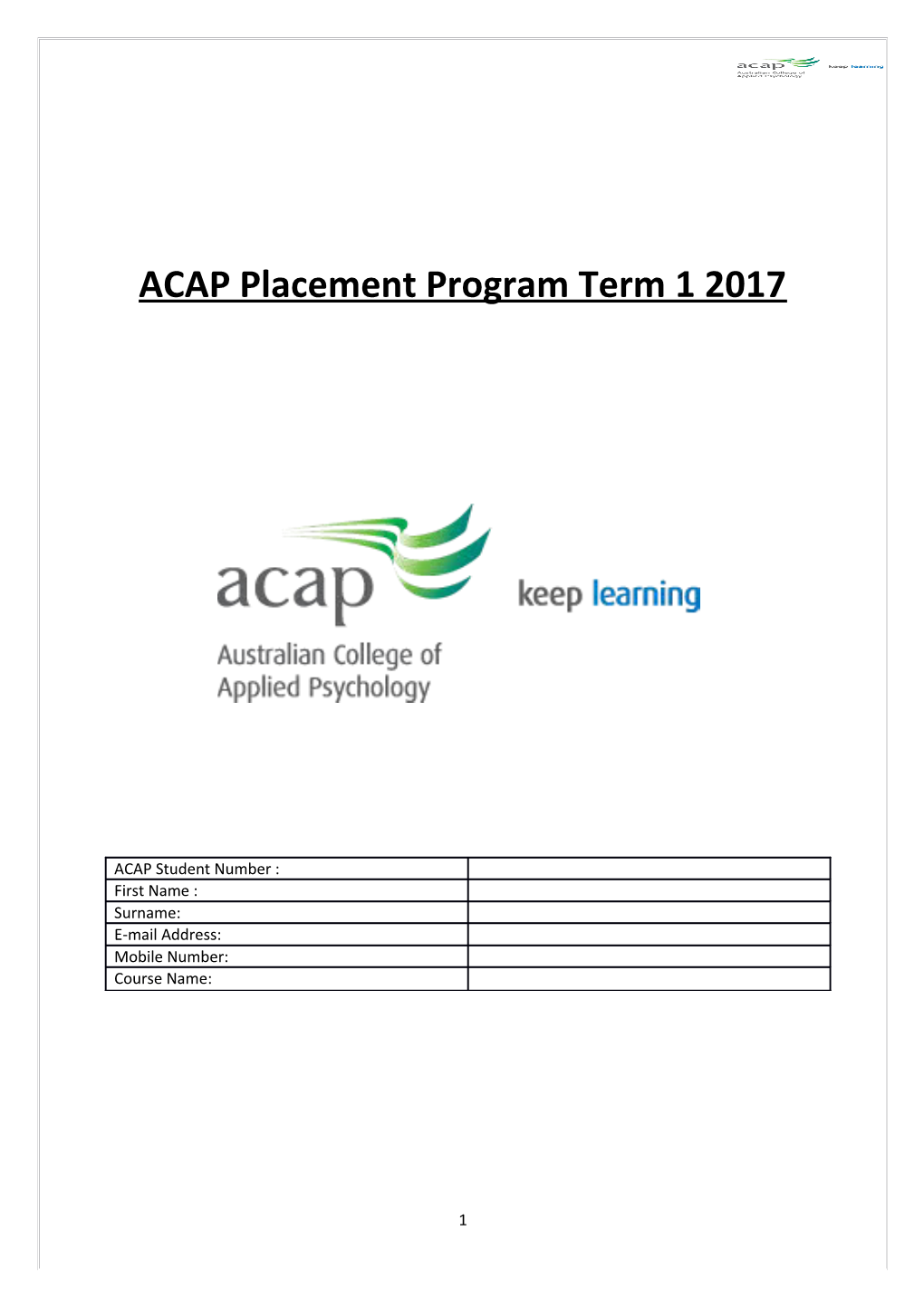 ACAP Placement Program Term 1 2017