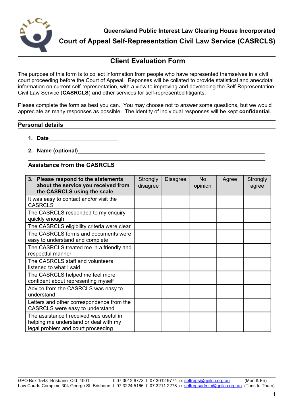 Client Evaluation Form