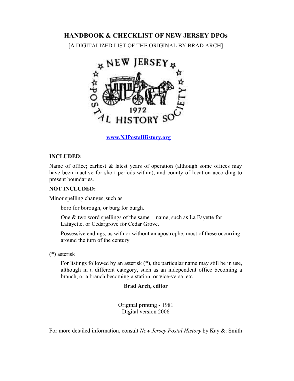 Handbook & Checklist of New Jersey Dpos