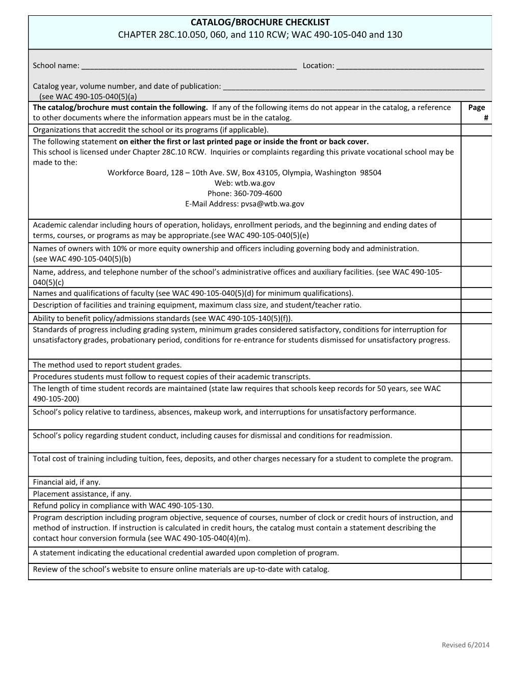 Attachment 7. Sample Catalog & Checklist