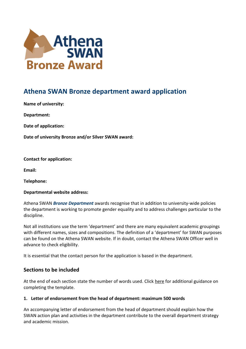 Athena SWAN Bronze Department Award Application