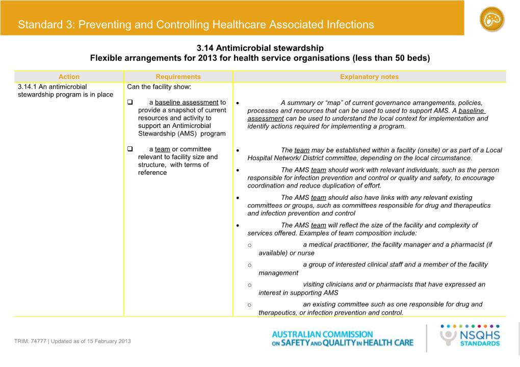 Flexible Arrangements for 2013 for Health Service Organisations (Less Than 50 Beds)