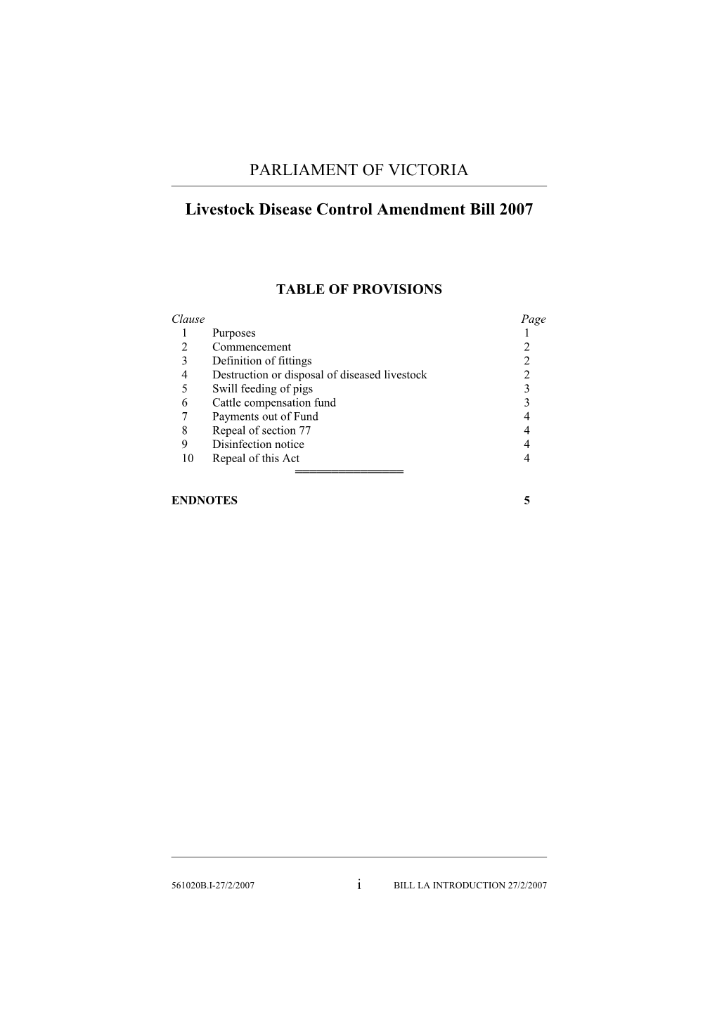 Livestock Disease Control Amendment Bill 2007