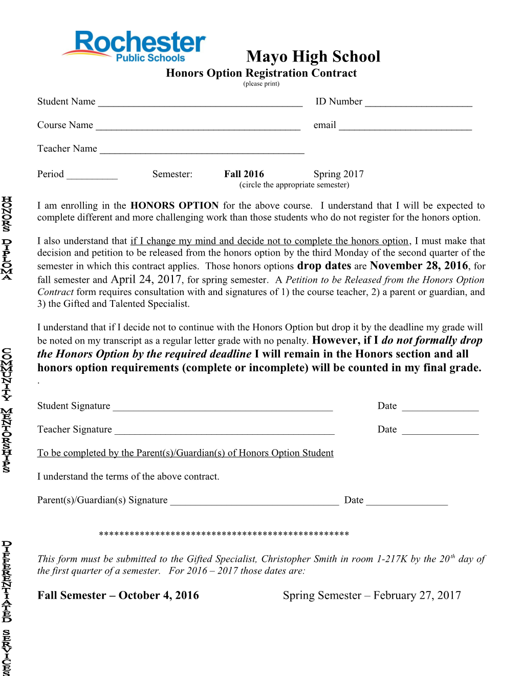 Honors Option Registration Contract