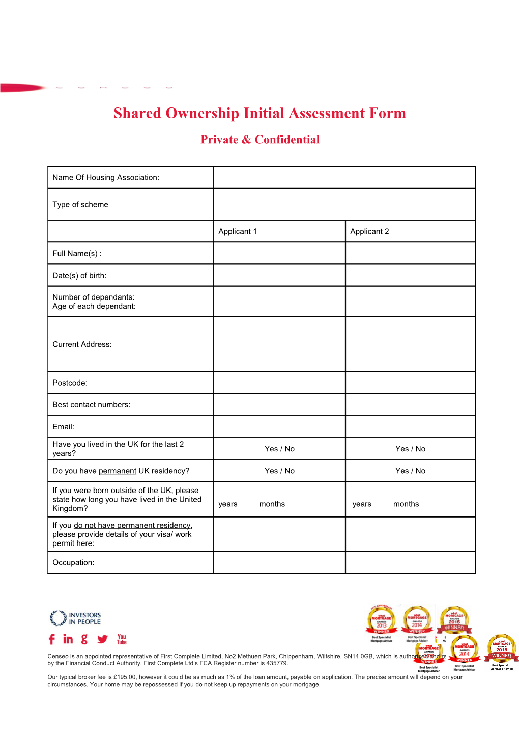 Shared Ownership Initial Assessment Form