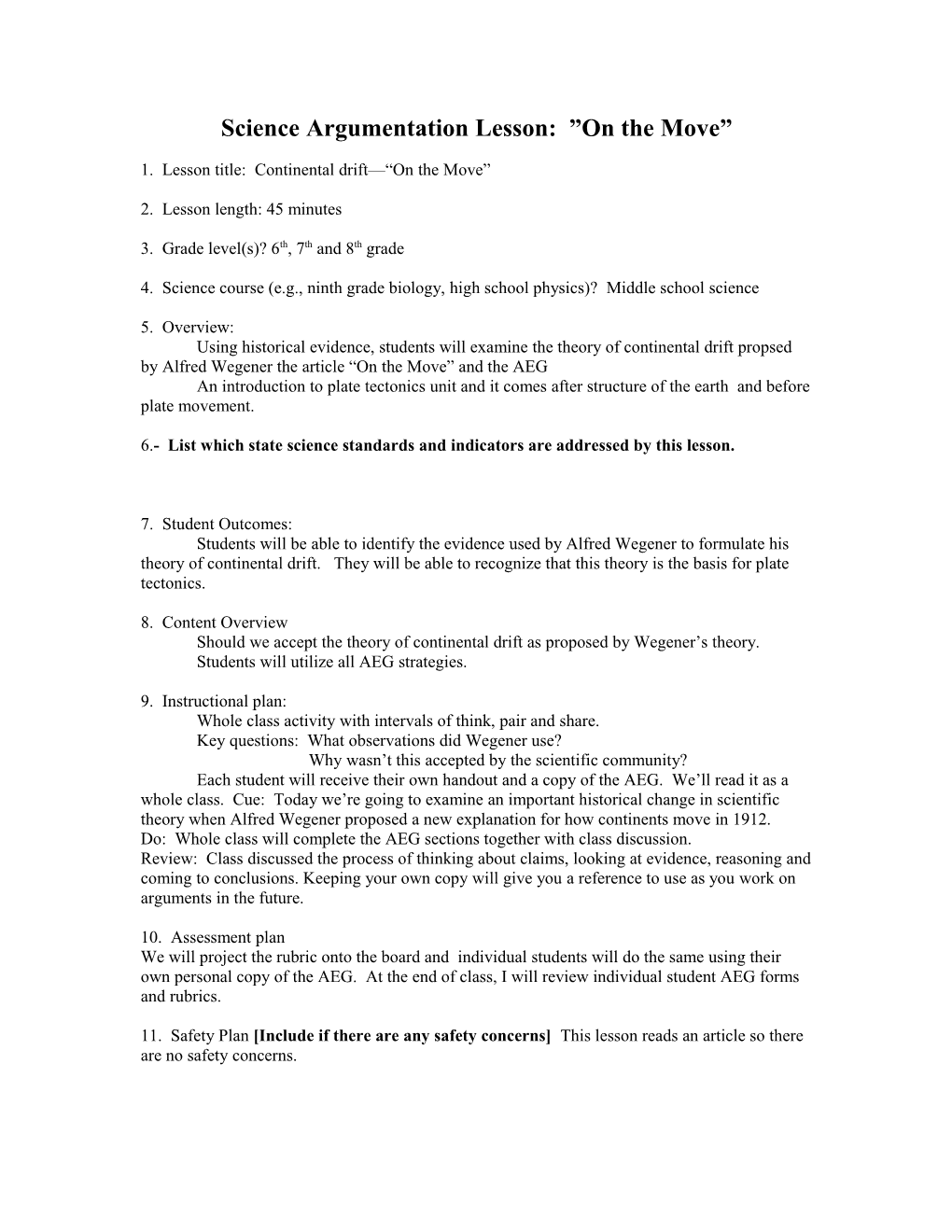 Science Argumentation Lesson Plan Format