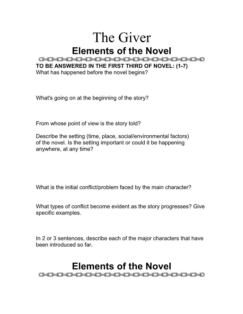The Giver: Elements of the Novel