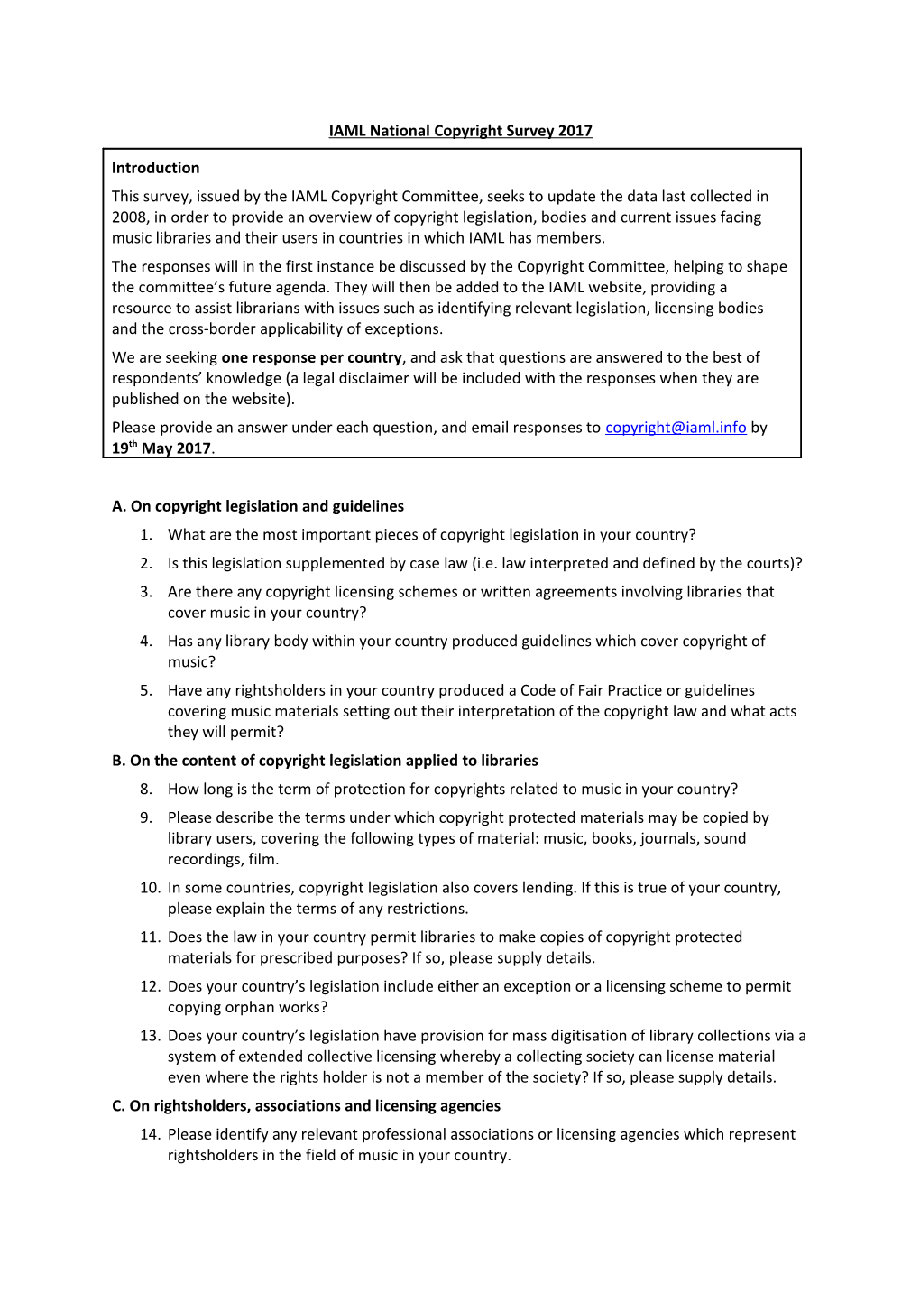 IAML National Copyright Survey 2017