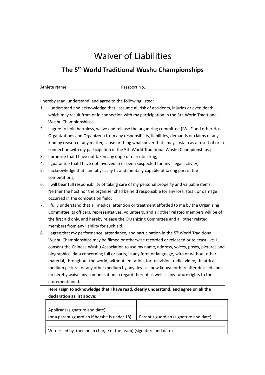 The 5Th World Traditional Wushu Championships