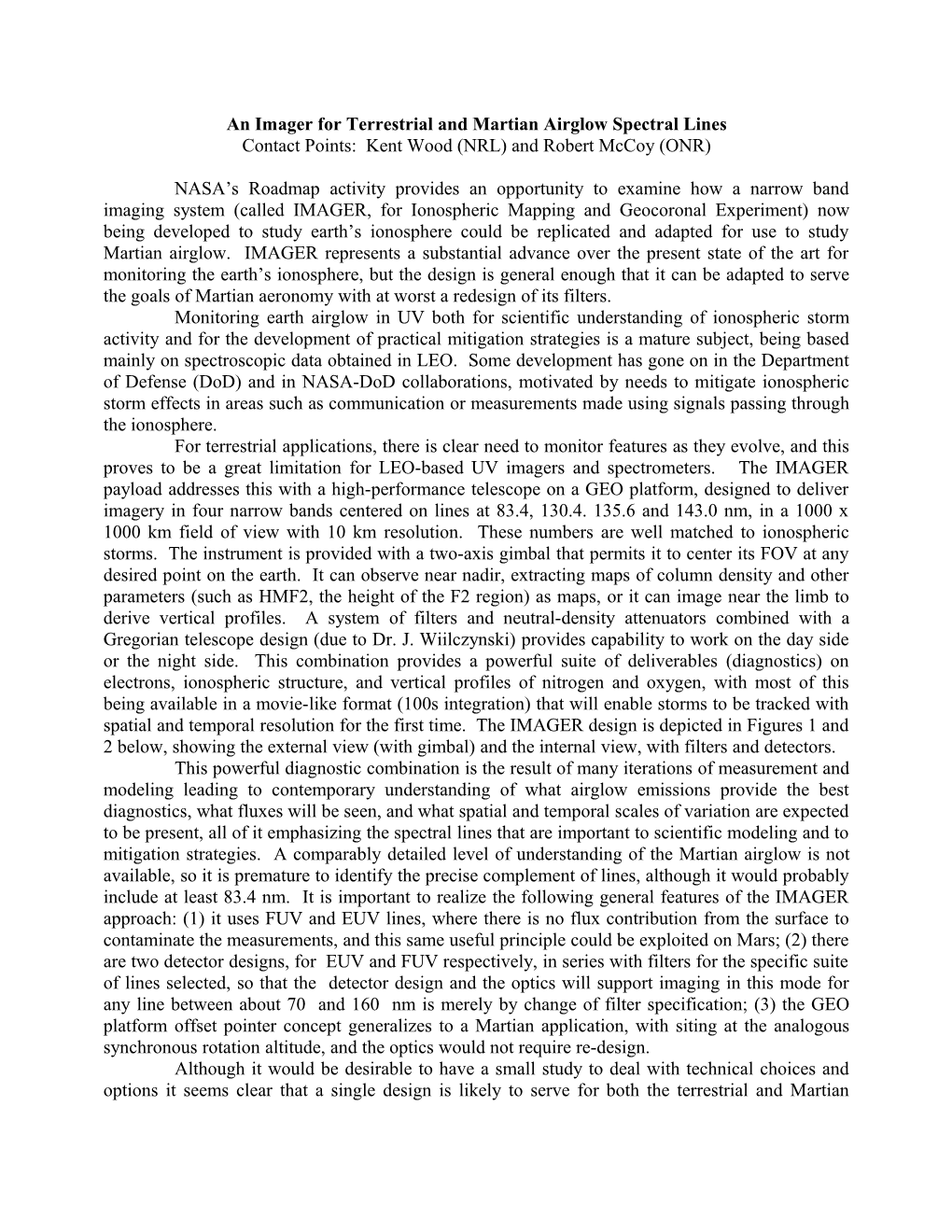 An Imager for Terrestrial and Martian Airglow Spectral Lines