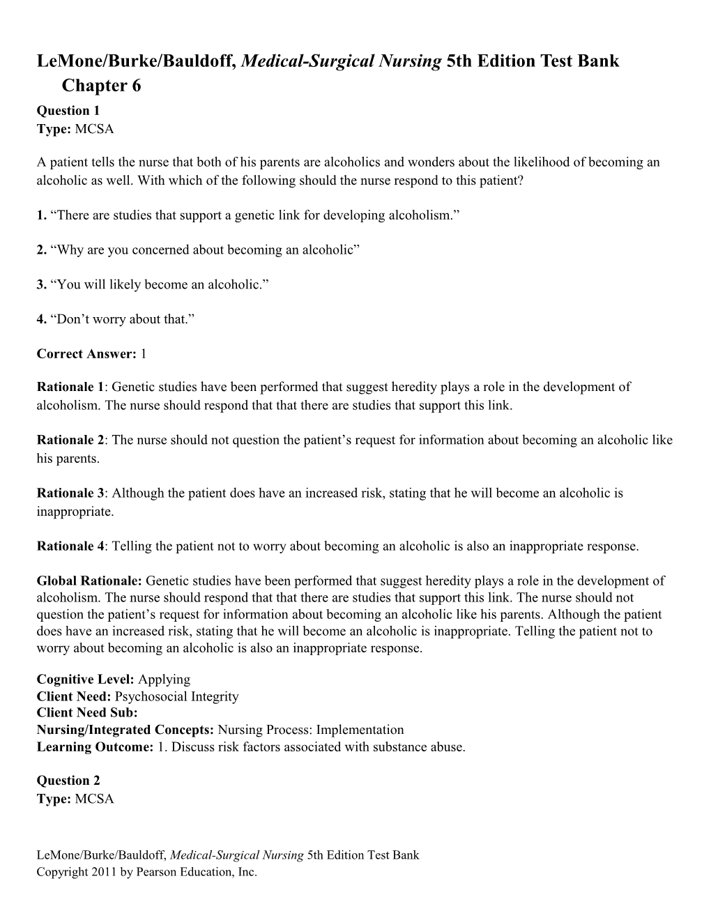 Lemone/Burke/Bauldoff, Medical-Surgical Nursing 5Th Edition Test Bankchapter 6